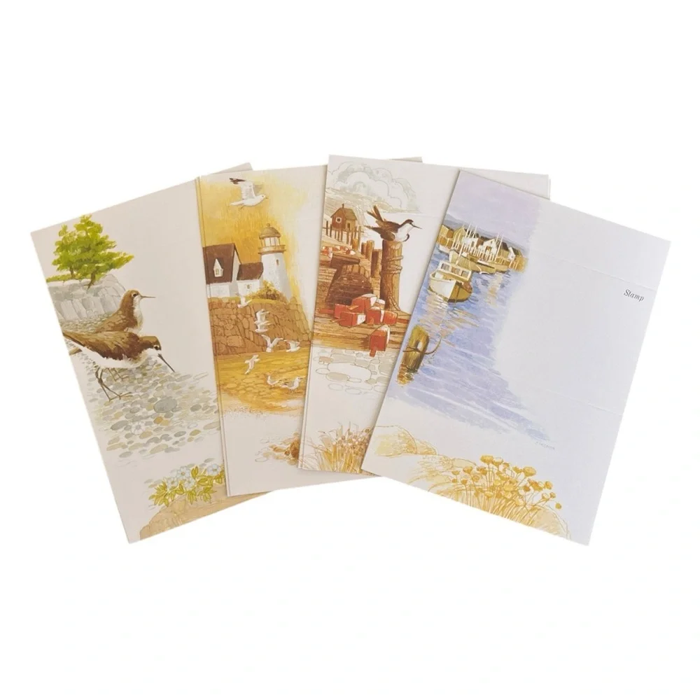 Vintage Seashore Just a Notes Birds Lighthouse Blank Cards Coastal